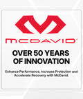 Logo and text promoting McDavid over 50 years of innovation in performance, protection, and recovery products.