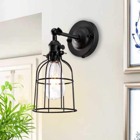 Industrial Edison Style Wire Cage Wall Sconce With Black Finish On Off Rotary Switch And E26 Socket 1 Light Vintage Rustic Lighting