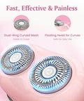 Painless Facial Hair Removal For Women Electric Shaver with dual-ring mesh and floating head on pink background