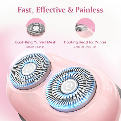 Painless Facial Hair Removal For Women Electric Shaver with dual-ring mesh and floating head on pink background
