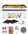 Vision 20W Laser Engraver With Smart HD Camera And Auto Lift Desktop Diode Laser Cutter displayed with crafted samples