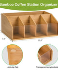 Bamboo Coffee Station Organizer With Clear Acrylic Tray Five Compartment Design For Tea Bags Condiments Pods Creamer Syrup