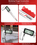 Digital Disc Brake Rotor Micrometer With 0 To 50mm Range And 0 To 2 Inch Readout Heavy Duty Pro Grade Digital Caliper MM Inch Display IP54 Waterproof Stainless Steel For Auto Repair And DIY Projects, highlighting stainless steel body and rubber grip.