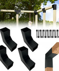 Beefy 2 Way L Shaped Pergola Corner Bracket DIY Kit For 4x4 Lumber Actual 3.5 By 3.5 Inches Outdoor Porch Or Log Cabin With Hardware 4 Pack Heavy Duty Galvanized Steel in use with wooden beams shown.
