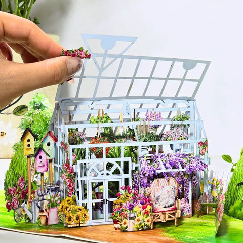 Pop Up Mother's Day Card With 3D Greenhouse Garden Scene That Blooms When Opened, 6x8 Inch Size, Unique Greeting Card For Mom Grandma Wife Women From Daughter Son, Thank You Gift With Envelope