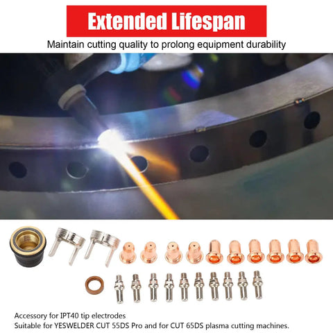 24 Piece Plasma Cutter Tip Electrode Nozzle Bracket Cover Set Made From Brass Zinc Alloy And Stainless Steel For CUT 55DS Pro And CUT 65DS Plasma Cutters IPT40 Tips Included Durable Consumables Kit