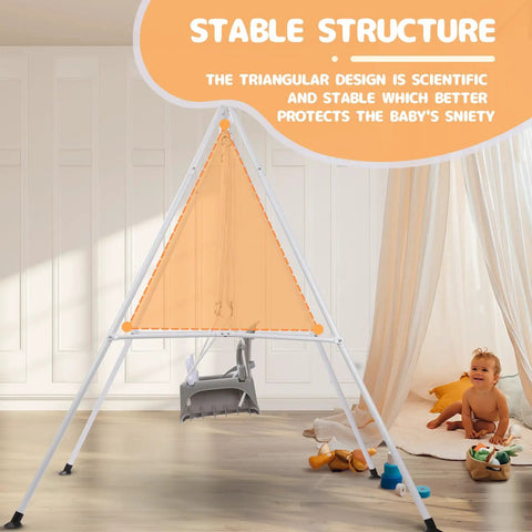 3 In 1 Toddler Swing Set For Backyard And Indoor Use, Kid Friendly Swing With Sturdy Black Frame, Triangular Design, Indoors