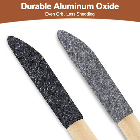 Close-up of 60Pcs Pen Style Sanding Sticks Double End 120 280 Grit For Plastic Models And Wood with aluminum oxide surface.