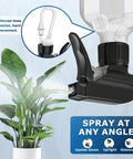 Close-up of spray nozzle with 360° gravity ball straw, spraying water on plant, from 4 Pack 17oz Spray Bottles With 360 Degree Gravity Ball Straw For Upside Down Spraying, Graduated Measurements For Easy Dilution, Leak Resistant Bottles For Cleaning, Plants, Hair And Pet Care, Plus Foldable Funnel.