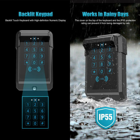 Built Like A Tank Wireless Touch Panel Gate Keypad With Outdoor Cover And Digital Code Entry Access Control For Automatic Swing Gate Openers, backlit design, IP55 waterproof.