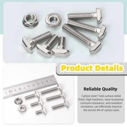 40 Series M8 T Slot Drop In Bolts Set With Hammer Head Pro Grade M8x16mm to M8x40mm Flange Nut for Aluminum European Standard