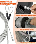 Heavy Duty Galvanized Steel Garage Door Cables 13 Ft 6 In 2 Pack For 7 Ft Doors Replacement Kit Corrosion Resistant Rust Proof Wire Durable Build For Smooth Quiet Operation demonstration with installation steps showing insertion of cable end into groove, winding of cable onto reel, and sliding of ring end.