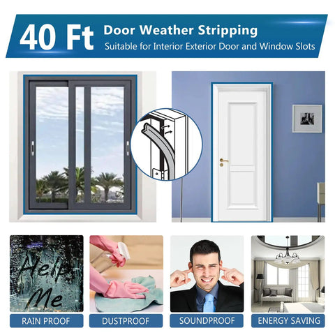 40 Feet Door Weather Stripping Roll with V Shaped Q Foam Kerf Seal for Doors and Windows Frame Rigid PVC Flange shown with features