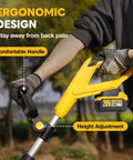 Close-up of ergonomic handle on the 20V Cordless Garden Tiller Rototiller With 360 RPM For Fast Soil Breakup, batteries attached.