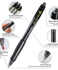 Bulk Gel Pens 0.7mm Retractable Black Ink Set 12 Pens With 6 Refills featuring grip, pocket clip, and retractable design