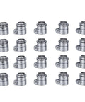 Top Shelf Twenty Pack Of 3/4 Inch Zinc Alloy Squeeze Connector Conduit Fittings arranged in a grid pattern.