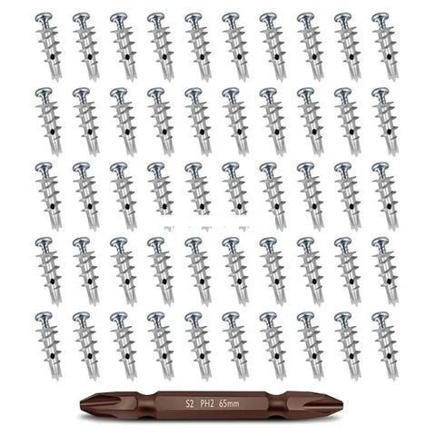 Heavy Duty Drywall Screws And Anchors Kit With Self Drilling No Prep Install 200 Sets Built To Last Yellow Zinc Plated Carbon Steel Rust Resistant Wall Fixing Hardware For Cabinets Shelves TV Mounts And More, 200 anchors with 65mm bit