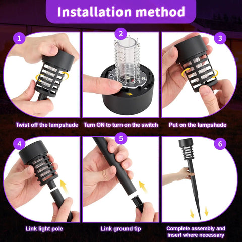 Step-by-step installation of 4 Pack Solar Bug Zapper For Outdoors With LED Lights Waterproof Grid Cylinder Mosquito Killer