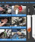 Ultimate 200Cc Fluid Extractor Pump For Oil Gas Power Steering Brake And Transmission shown in use with various fluids.