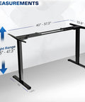 Heavy Duty Dual Motor Electric Sit Stand Desk Frame For DIY Tops, 220 Lbs Capacity, Black, adjustable dimensions shown