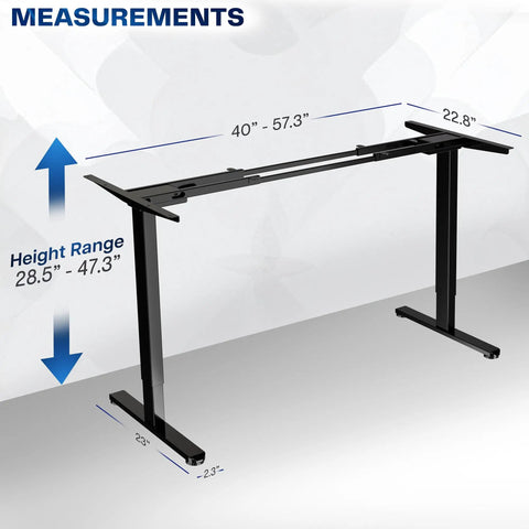 Heavy Duty Dual Motor Electric Sit Stand Desk Frame For DIY Tops, 220 Lbs Capacity, Black, adjustable dimensions shown