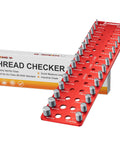 Wall Mounted Stainless Steel Thread Gauge Kit With Inch And Metric Sizes, 30 Nut And Bolt Thread Checker, 15 Standard And 15 Metric, Quick Read Bolt Size Finder For Home Workshop Great For Diyers. Red thread checker board with metric and inch studs
