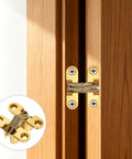 4 Pack Hidden Cabinet Door Hinges 1.65 Inch By 0.45 Inch 180 Degree Concealed Cross Hinge For Wooden Boxes And Invisible Doors With Screws Gold Finish Durable Build, installed on wooden cabinet door