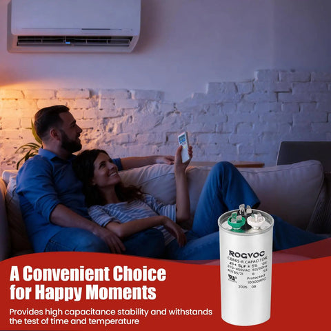 Dual Run AC Capacitor 45 Plus 5 UF 370 440V CBB65 UL Listed Round Start Capacitor in a relaxing home setting