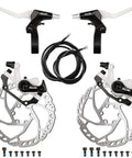 Heavy Duty Aluminum Disc Brake Kit For Road And Mountain Bikes features front levers, rear calipers, 160mm rotors, and cables.