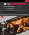 Road Ready Heavy Duty 12 Inch Gas Shock Struts 30 Lb Force Lift Supports for truck bed hatches, 8 inch compressed length, shown with girls.