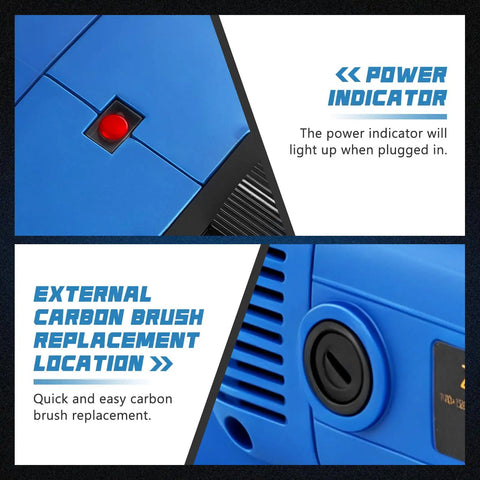 Close-up of the power indicator and carbon brush replacement location on the High Power 2300W Electric Pipe Threader.