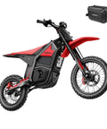 IN10 Electric Dirt Bike With 2600W Peak Motor Powers Through Rocky Trails Reaches 40 MPH 48V 23Ah Battery Full Hydraulic Brakes And Suspension Mountain Off Road Ebike For Teens And Adults Built For Tough Outdoor Fun displayed in red and black with detachable battery pack.