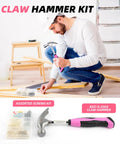 Man using claw hammer from Pink Tool Kit 140 Piece Set For Women And Girls With 14 Inch Tool Bag DIY Home Repairs Portable Household Essentials Great For Dorms And Small Apartments.