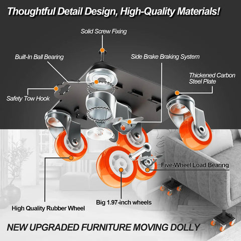 Detailed view of Heavy Duty Furniture Dolly With 360 Swivel Casters, Tough As Nails Build, showing durable components and 1.97-inch wheels.