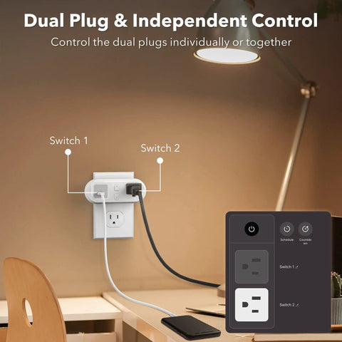 Dual Outlet Smart Plug 15A WiFi Bluetooth Extender, Hands Free Voice Control With Alexa And Google Home, Remote App Timers, No Hub Needed, ETL Certified, 2.4G WiFi
