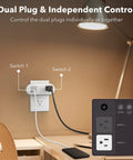 Dual Outlet Smart Plug 15A WiFi Extender With Independent Outlets Works With Alexa And Google Home, shown plugged in.