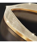 Close-up of Modern Stairs Ring Ceiling Lights Led Chandelier with crystal texture and gold trim, ideal for indoor decoration.