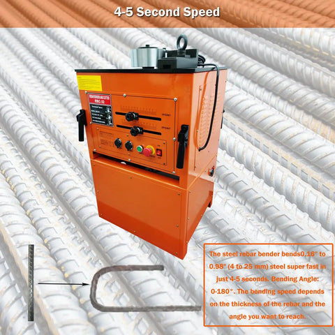 Heavy Duty Electric Rebar Bender Cutter With One Quarter Inch Max Diameter For Concrete Jobs bender machine with controls and bending angle guide.
