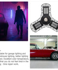 Heavy Duty Flexible Led Shop Light Bright As Day Garage Fixture Rugged 40 Watt Flick Free Indoor Work Lamp shown in garage with vintage car.