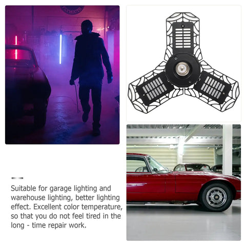 Heavy Duty Flexible Led Shop Light Bright As Day Garage Fixture Rugged 40 Watt Flick Free Indoor Work Lamp shown in garage with vintage car.