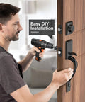 Matte Black Double Door Handle Set With Lever And Keyed Entry For Exterior Front And Back Doors, Reversible Single Cylinder Lockset