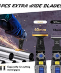 KELIN 65mm titanium oscillating tool blade for metal cutting; front view with sparks and metal pipes