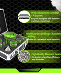 Built Tough Diamond Tile Hole Saw Kit 16 Piece Core Drill Set For Concrete Masonry Brick Tri Shank Multi Size Cutter in aluminum case.