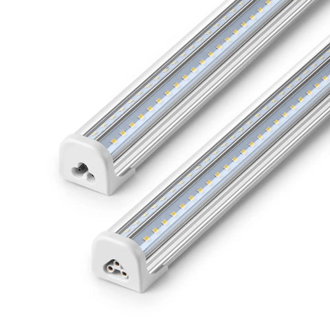 T8 LED Shop Lights For Garage And Workshop 4 Ft 50W 7000 Lumens 5000K Daylight White Clear Cover Ceiling Mounted V Shape Fixture 2 Pack