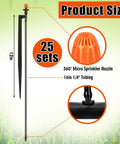 Diagram of All In One Drip Irrigation Kit 25 Pack with 360 Degree Micro Spray Heads, 12 Inch Stakes, and 16 Inch 1/4 Inch Tubing