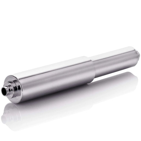 Spring Loaded Toilet Paper Roll Holder Replacement In Chrome Finish Durable Plastic Construction Fits Most Standard Spring Loaded Dispensers Easy Tool Free Installation With 3 Step Ends close-up view