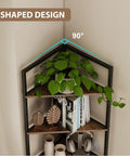 Six Tier Corner Bookshelf With Industrial Metal Frame And Engineered Wood Shelves featuring plants and books at the top