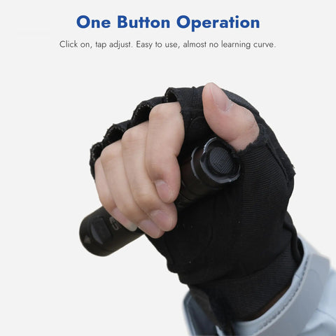 Person holding C3 Flashlight Beefy Ultra Bright 1200 Lumen Beam 588 Ft Throw IP68 Waterproof Rechargeable with one-button operation