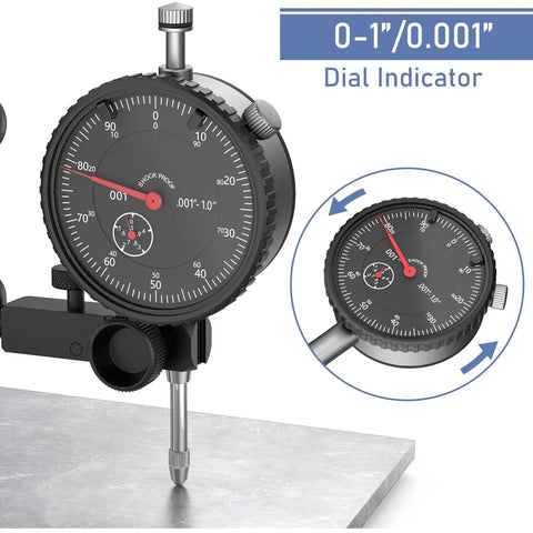 Dial Indicator Gauge With Magnetic Base Your Go To Tool For 3D Printers Table Saws CNC Machines Auto Repair And Workshop 0 To 1 Inch One Thousandth Inch Graduation 176 Lb Max Pull on metal surface