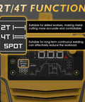 Control panel of 5 In 1 Portable Welding Machine With Cut HF TIG Pulse TIG Spot Weld And Stick showing 2T/4T functions